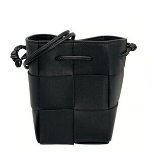 BOTTEGA VENETA Small Cassette Crossbody Bucket Bag - Black Leather Shoulder Bag